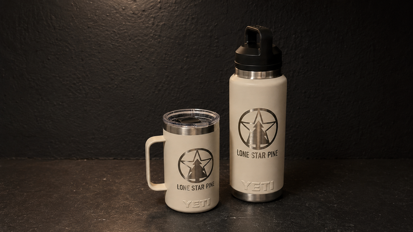 Set of Yeti tumblers with Lone Star engraving