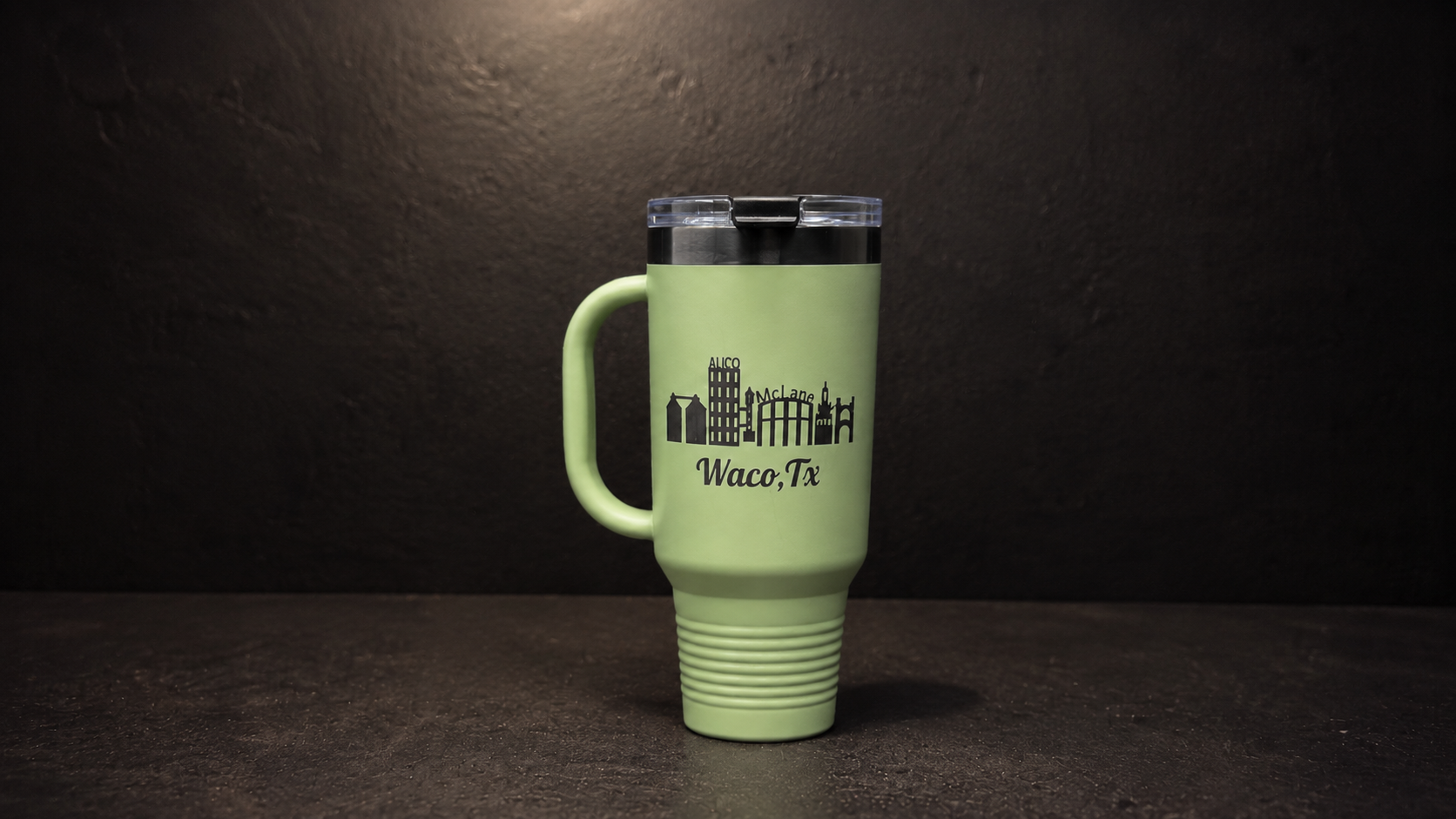 Sage green 40oz tumbler with custom engraving